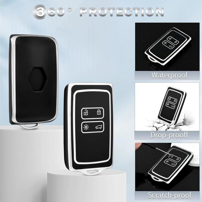 Lot De 2 Coques Clé Voiture Renault En Silicone/TPU - Étui Carte 4 Boutons Avec Cordon | Pour Clio, Megane, Captur...