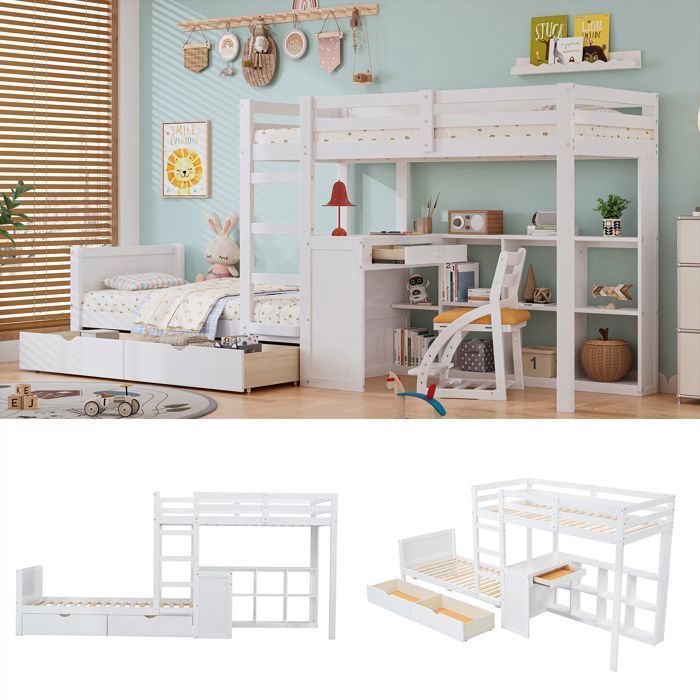 SEYAKANY Lit Superposé Enfant 90x200cm Lit Cabane En Bois