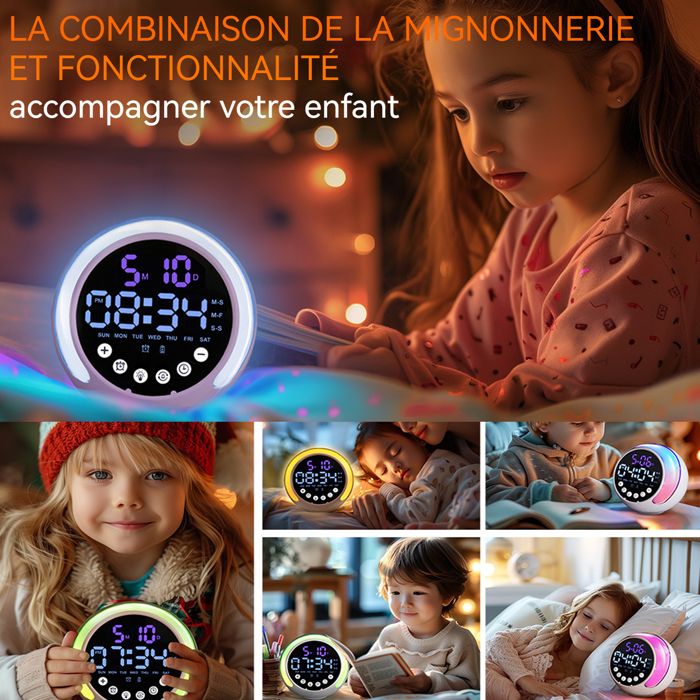 Seutgjie Réveils Lumineux Enfants 18 Sonneries Veilleuse 9 Couleurs | Reveil Enfant Garcon Ado Fille Double Alarme Mode Sieste 12 / 24 Heures 5 Réglage du Volume Seutgjie Réveils Lumineux Enfants 18 Sonneries Veilleuse 9 Couleurs | Reveil Enfant Garcon Ado Fille Double Alarme Mode Sieste 12 / 24 Heures 5 Réglage du Volume