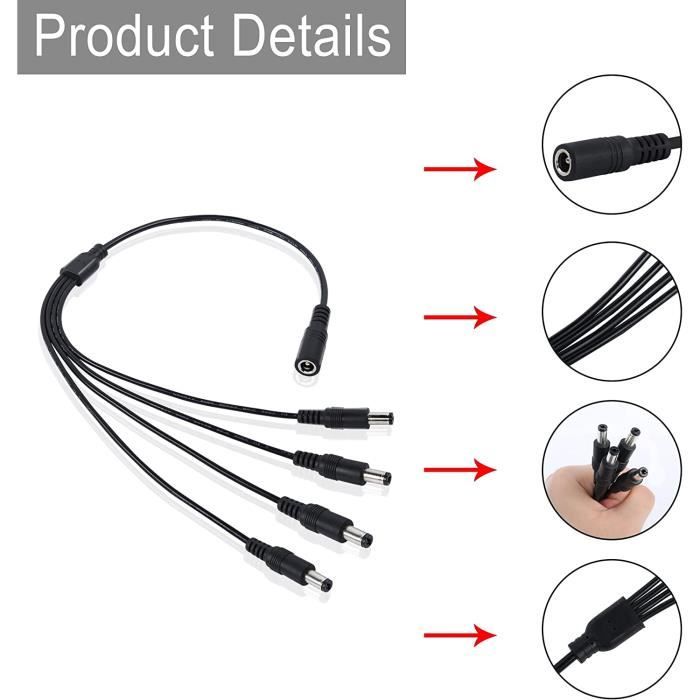 Câble répartiteur CC 1 Femelle à 4 mâles 5,5 mm x 2,1 mm, Adaptateur  répartiteur de câble d'extension d'alimentation CC 12 V p[154] - Cdiscount  Informatique