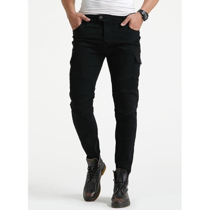 Hommes Moto Jeans épaissi de Protection Genouillère Motocross Pantalon Noir Cdiscount Sport