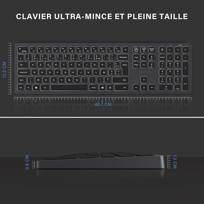 Clavier Rétro-éclairé sans Fil, 2.4GHz USB Dongle, Rechargeable, Pleine  Taille, Clavier Luminieux Blanc pour PC-Ordinateur Po[J8] - Cdiscount  Informatique