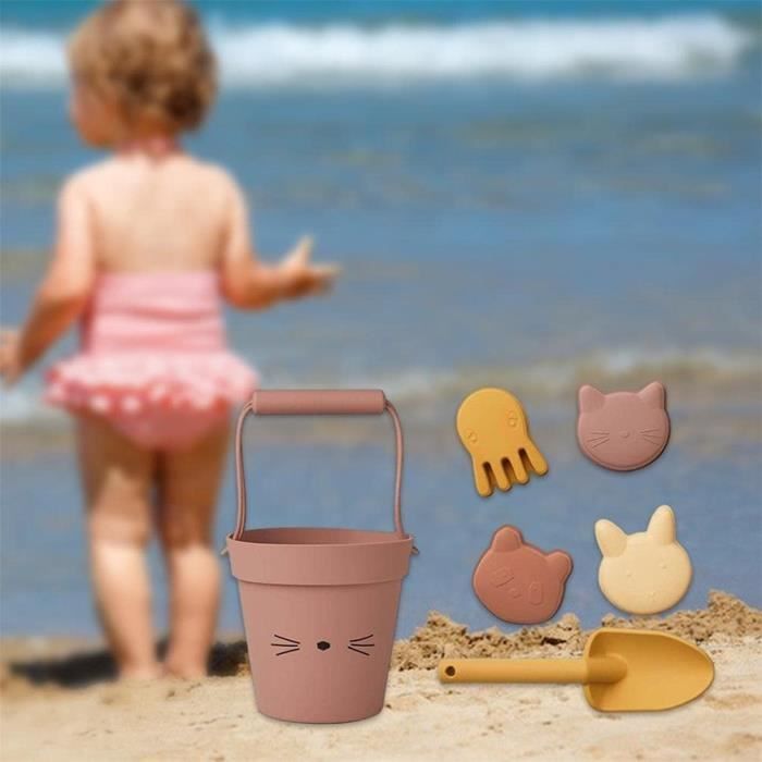 Set De Plage En Silicone Alimentaie: 1 Seau, 1 Pelle Et 3 Moules