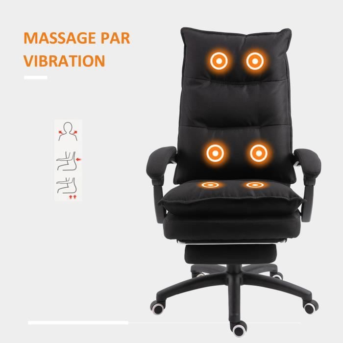 Fauteuil de bureau massant Vinsetto - Noir - Avec repose-pieds et dossier  inclinable - 7 points de massage - Cdiscount Maison