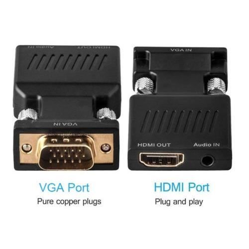 Adaptateur VGA Vers HDMI Avec Audio - Convertisseur Pour PC Vers TV/moniteur | Prise USB Et 3,5 Mm Inclus