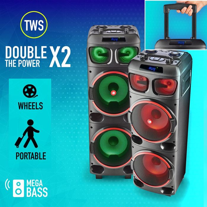 Enceinte Sono DJ WILDSPACE3 4000W Bluetooth | Double Sub 10" + Lumière LED | Pour Fête, Bar, Événement Extérieur