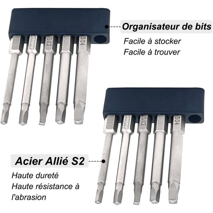 10 Pcs Tête Carrée De Type Vent Embouts Tournevis Vissage Magnétiques