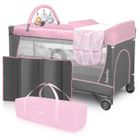 Lit parapluie compact 3en1 LIONELO Flower - Parc bébé - 0-36 mois - Sac de Transport - Pliage Rapide - Roulettes - Rose