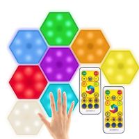 AuTech® DIY RGB Applique Murale Hexagonal Assemblée Tactile LED Touch Sensitive Sans Fil Veilleuse - 8PCS + 2 Télécommandes