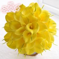jaune - Bouquet de lys artificiels Calla jaunes véritable contact, fleurs de mariée, décoration pour la maiso