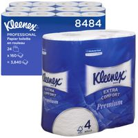 Rouleau de papier toilette taille standard Kleenex 8484 - 4 épaisseurs - 24 x 160 feuilles de papier toilette blanc (3 840 feuilles)