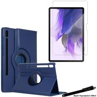 Housse Etui Bleu pour Samsung Galaxy Tab S7 FE 12.4” SM-T730 Support Rotatif 360° + 1 Vitre de protection avec Stylet Toproduits®