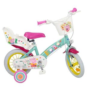 VÉLO ENFANT Vélo 12 ´´avec détails PEPPA PIG, avec roues, chaise pour poignet et capuchon avant pour transporter des jouets. Monté en Espagne.