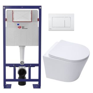 WC - TOILETTES Swiss Aqua Technologies Pack WC bâti-autoportant + WC SAT sans bride + Abattant SoftClose + Plaque blanche (SMART-Infinitio-M270)