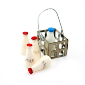 MAISON POUPÉE 1set Miniature Bouteille de lait panier Modèle Dol
