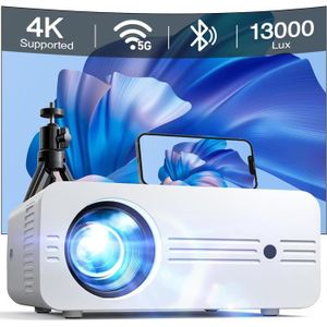 Vidéoprojecteur Videoprojecteur 5G Wifi Bluetooth, 13000 Lumens Full Hd 1080P Natif 4K Supportée, Rétroprojecteur Mini Portable Home Cinéma P[J64]