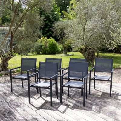 Lot de 4 chaises de jardin empilables, fauteuil d'extérieur avec accoudoirs et revêtement en