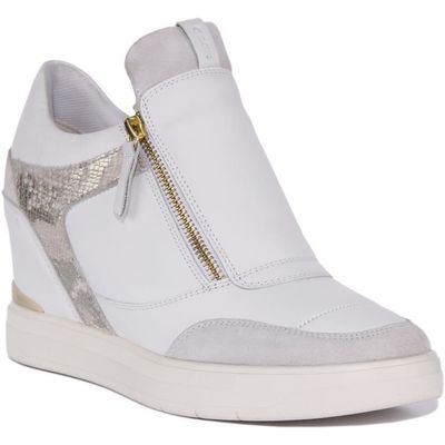 Geox D Maurica A Baskets compensees en cuir avec fermeture eclair sur le cote pour femmes en blanc Blanc 41 Cdiscount Chaussures