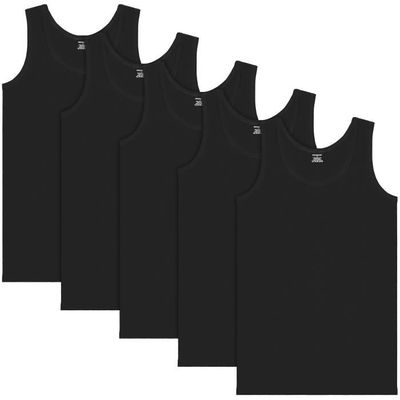 BRUBAKER Lot de 5 Basic Débardeurs - Maillots de Corps - Homme - Coton Peigné (Lisse) - Extra Long - sans Couture