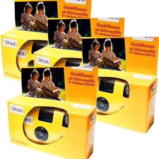 Lot de 2 appareils photo jetables PHOTO PORST 1A Topshot en jaune/appareil photo de mariage/de fête (27 prises chacune