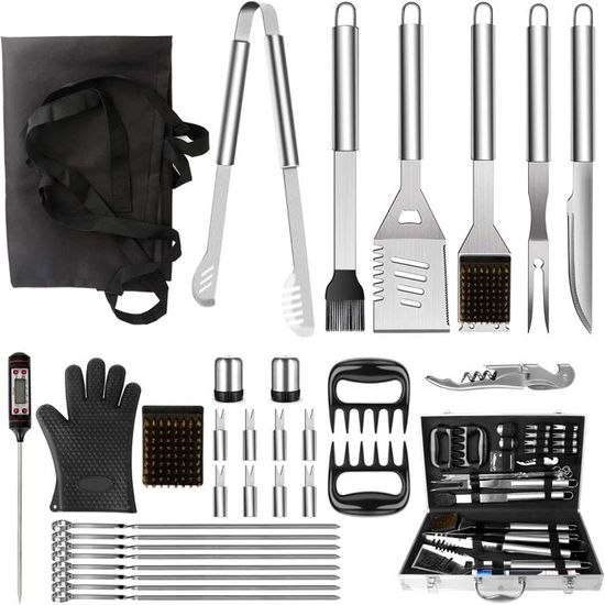 Mallette Ustensiles Barbecue Lacor 60260 - 5 Outils Inoxydable, Intérieur Doublé, Portable Et Robuste En Aluminium