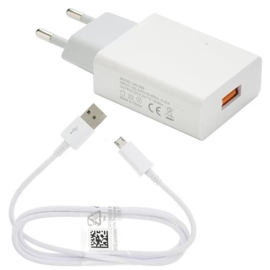 Kit Chargeur USB 2A + Câble Type-C 2m Pour Xiaomi Redmi Note 7 - Blanc - Neuf
