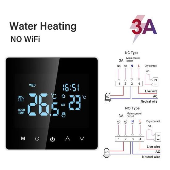 Capteur de température,Smart Life Tuya WiFi ThermoandreElectric,chauffage  au sol,eau,gaz,bomicrophone,LCD- NO WiFi WaterHeating - Cdiscount Bricolage