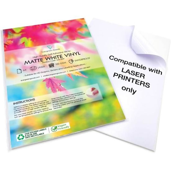 Étiquettes Blanches Autocollantes à Imprimer, 100 Feuilles De Papier Autocollant Sur Feuilles A4