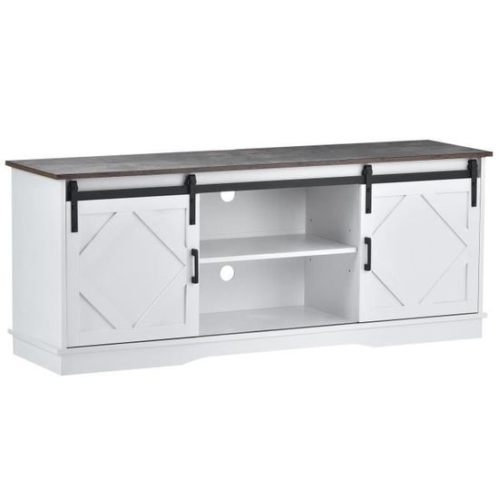 Meuble TV Style Rustique 128 Cm - Support Jusqu'à 65 Pouces - Étages Réglables - Banc TV Avec Rangements - Marron