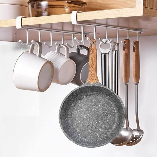 Porte-tasses à Suspendre Sous Armoire - Support Métal Forme W - Blanc - Jusqu'à 8 Tasses, Gain De Place Cuisine - 1