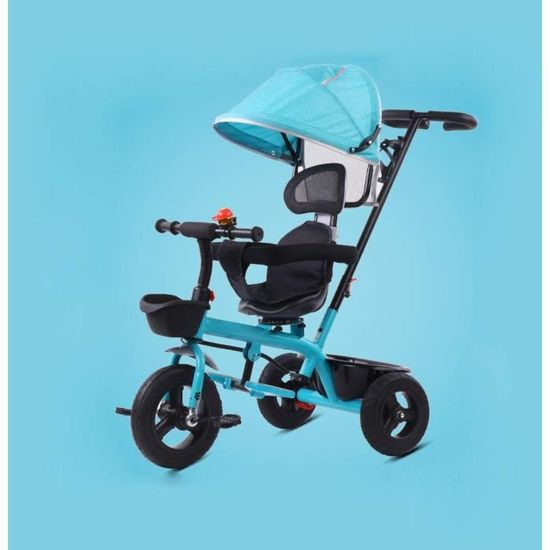 Tricycle Tandem Double Siège Avec Housse & Poignée Parentale - Vélo Enfant 2-8 Ans Anti-Bascule