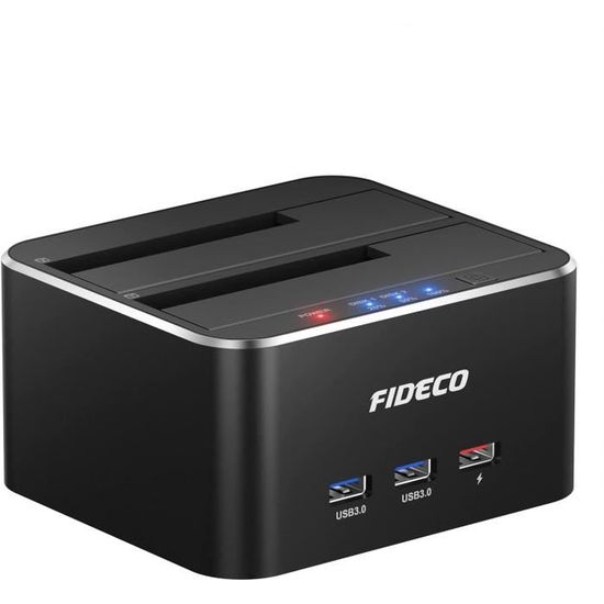 Station D'accueil Disque Dur FIDECO USB 3.0 - Double Baie SATA HDD/SSD - Clone Hors Ligne - RGB