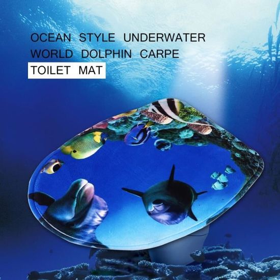 Abattant WC,3 pièces-ensemble Style Océan Monde Sous Marin Dauphin Carpe Tapis De Toilette - Type Blue