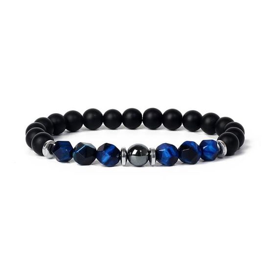 Bracelet Perles œil De Tigre Bleu Et Hématite Carrée - Fait Main, Sur Mesure