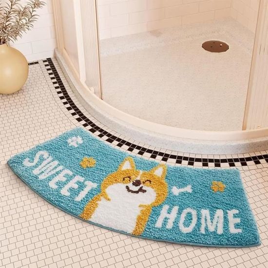 Tapis De Bain Incurvé Bleu Épais Antidérapant - Tapis Douche Et Toilette Confortable