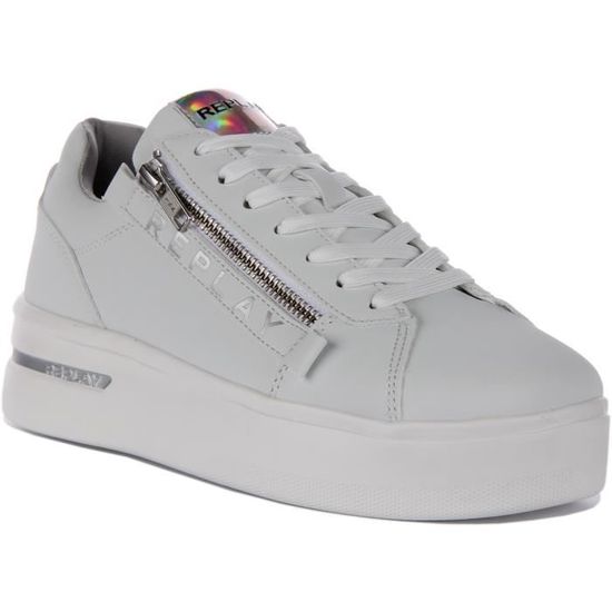 Baskets REPLAY University Zip Blanc Femme Fermeture eclair laterale Blanc Cdiscount Chaussures