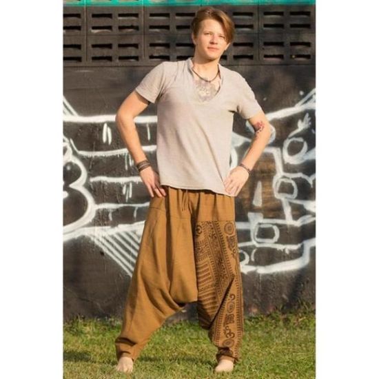 Casual longue Imprimer Pantalon Grande Taille desserrees Nationalite Pantalons pantalons d homme marron ZP Marron Cdiscount Pret a Porter