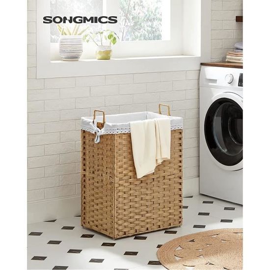 Panier à Linge Sale SONGMICS 90L - Pliable, Sac Amovible Lavable - Noir Et Blanc, Pour Buanderie - 3