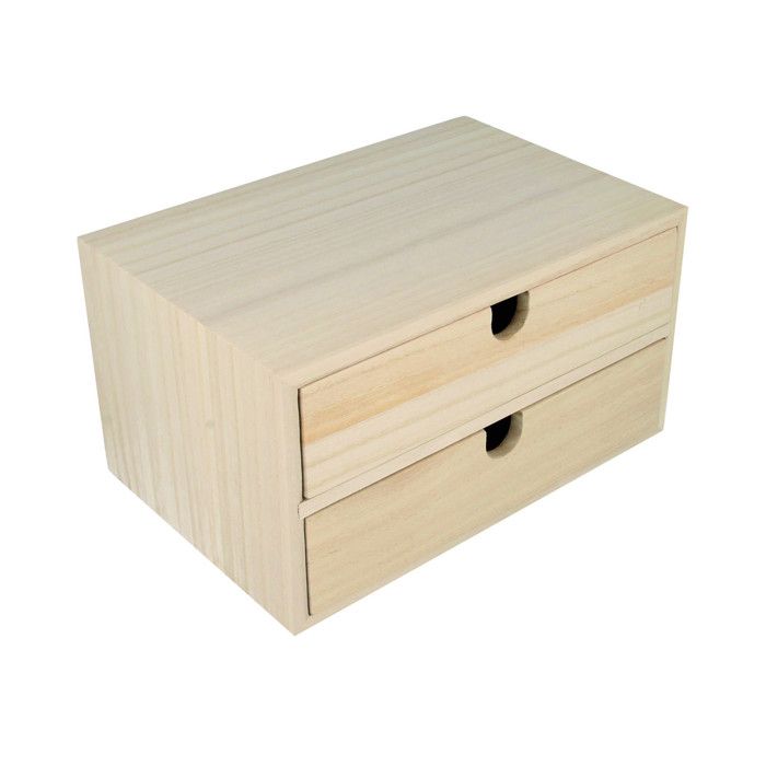 Bloc en bois 2 tiroirs 24x16x13,3cm - Artémio Marron