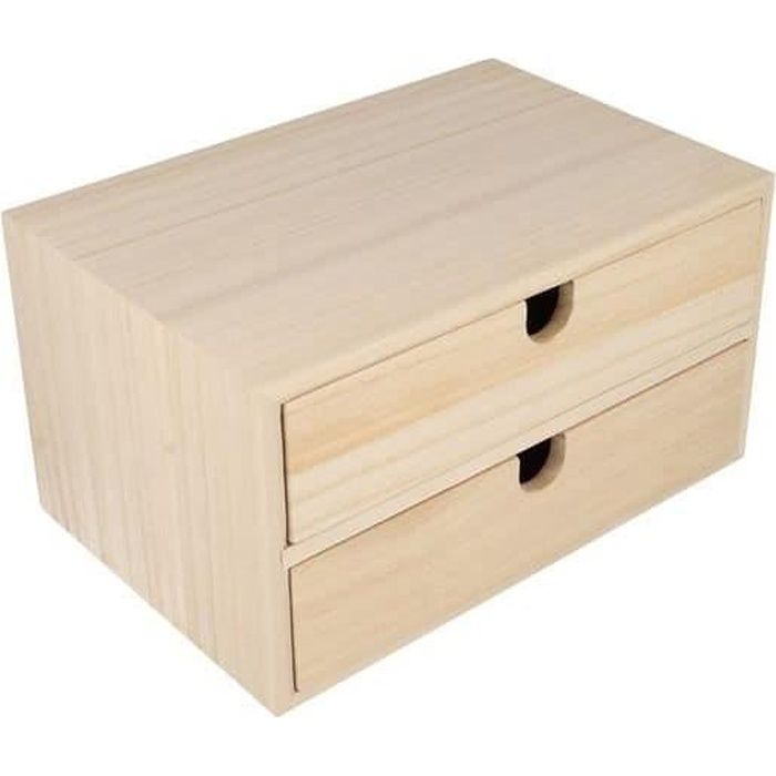 Bloc en bois 2 tiroirs 24x16x13,3cm - Artémio Marron