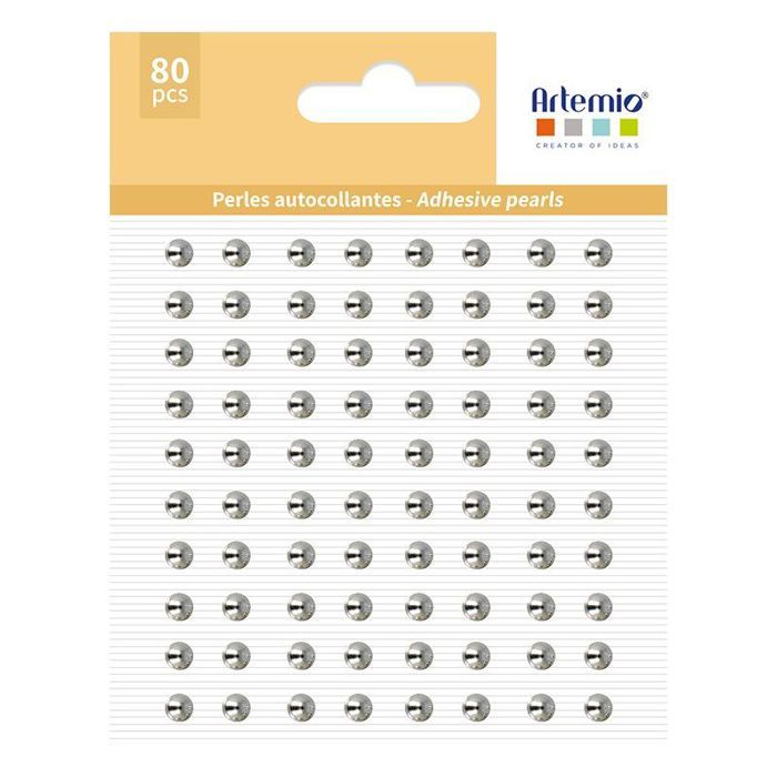 80 perles adhésives argentées
