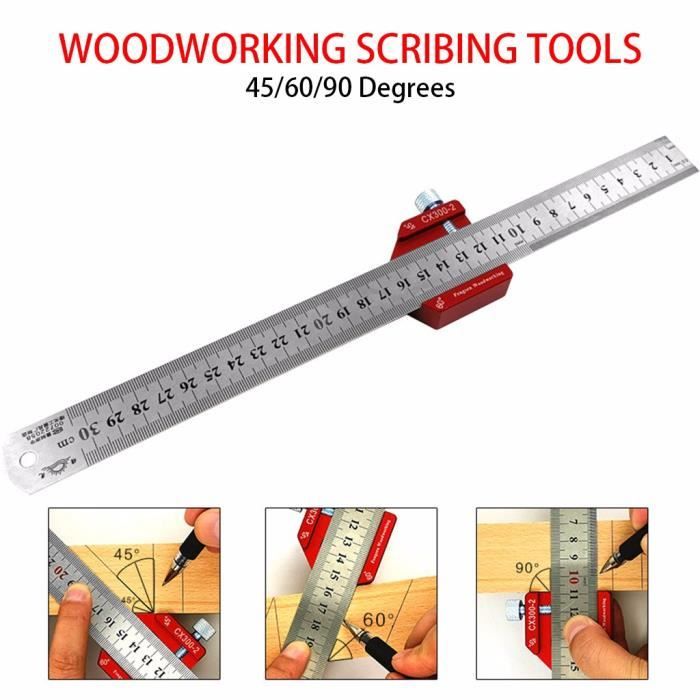 Règle De Traçage Mesure En Aluminium 300Mm Outil Trou Type T Pour Le Travail Du Bois Breanidi760