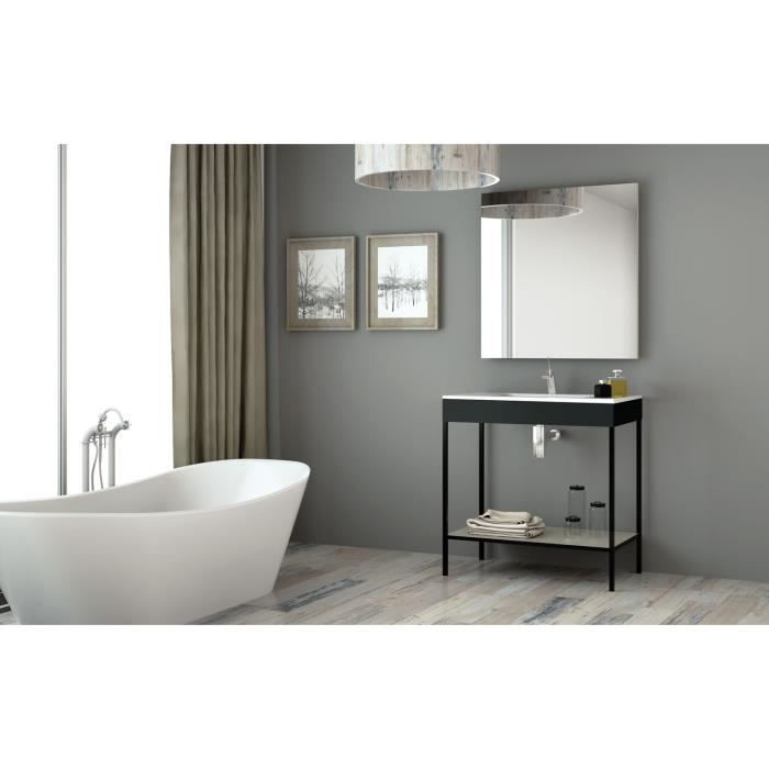 Meuble sous vasque 80cm METAL 10 - Ensemble noir et ciment