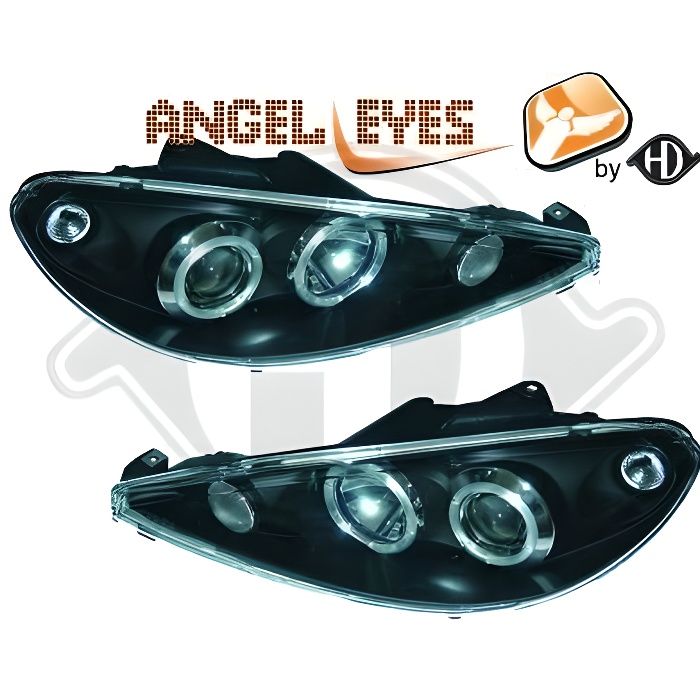 4225680 , Paire de Feux Phares Angel Eyes noir pour PEUGEOT 206 - 206 CC (montage H4) de 1998 a 2008
