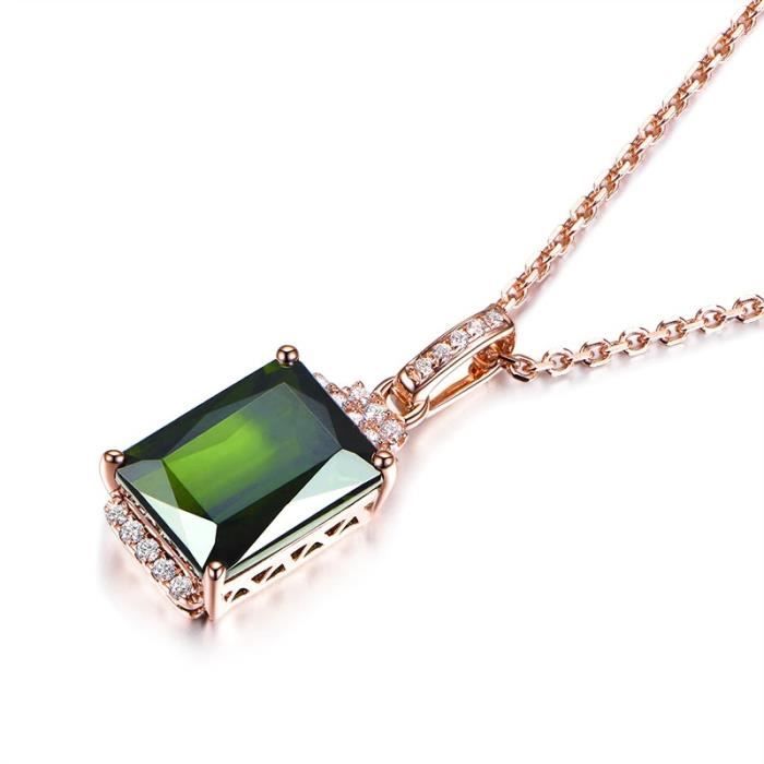 Collier pendentif en pierres précieuses émeraude Zircon, accessoires de couleur or Rose pour femmes, Idéal pour la Saint Valentin