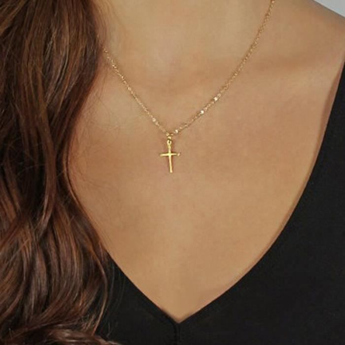 Collier classique rétro avec pendentif en croix de jésus pour femmes, charmant collier ras du cou, chaîne, mode d Silver -THJR3510