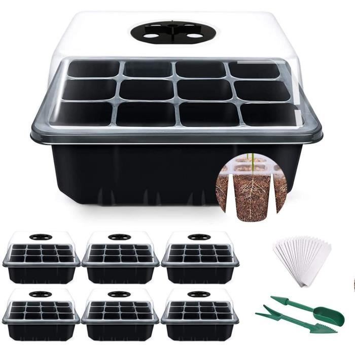 Trous Plateau de Semis Bac à Semis,6pcs 12 Cellules Plateaux de Semis avec Couvercle Mini Serre pour Semis pour Les Plantation