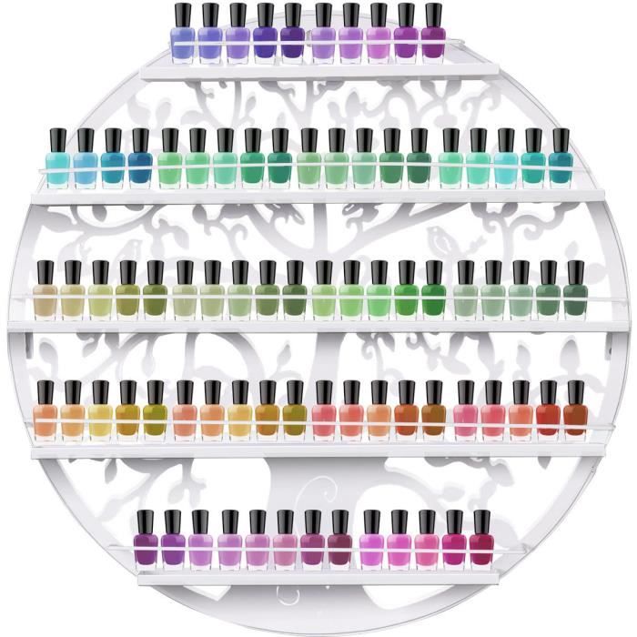 COSTWAY Etagère Présentoir Vernis à Ongle Support Maquillage Ongles 5 Niveaux Blanc 60x60x6cm Métal Ronde Ovale