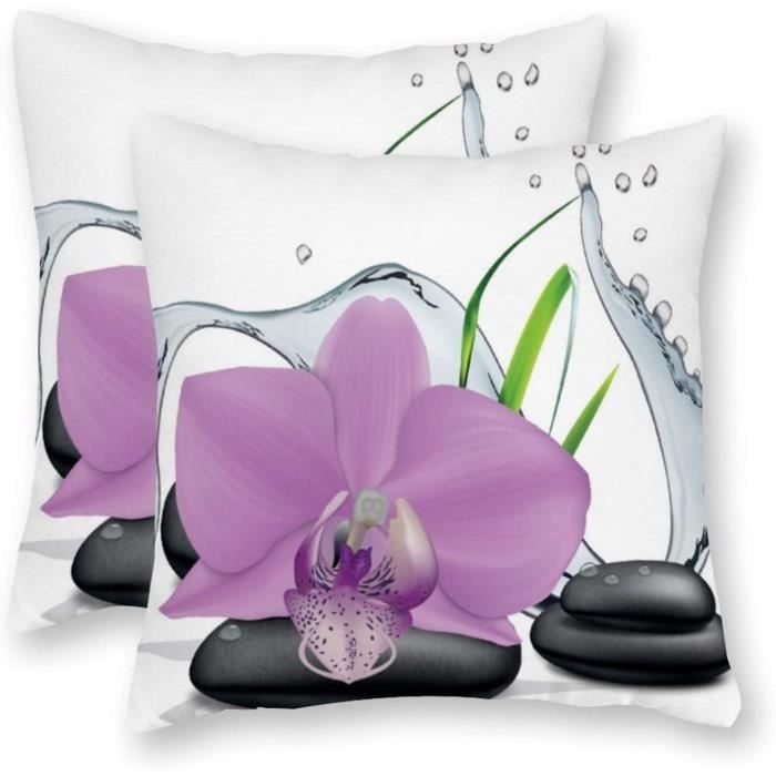 COUSSIN happygoluck1y Lot de 2 housses de coussin en toile avec motif orchideacutee et pierre zen 18 x 18 x 45 cm x 45 cm792