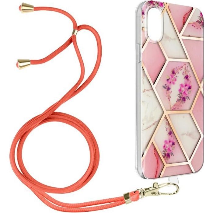 Coque iPhone XR Motif géométrique avec Cordon Amovible rose Rose